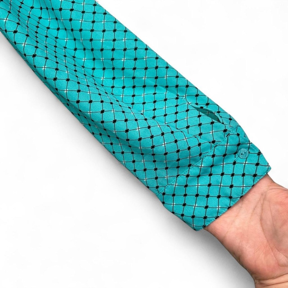 Women's Turquoise Button-Up Ruffle Blouse - Picture 2 of 6